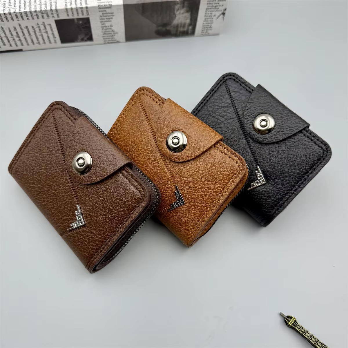 Porte-carte multi-fentes Vintage petit portefeuille femmes hommes affaires banque carte de crédit sac mâle pochette pour pièces de monnaie en cuir solide portefeuille à fermeture éclair