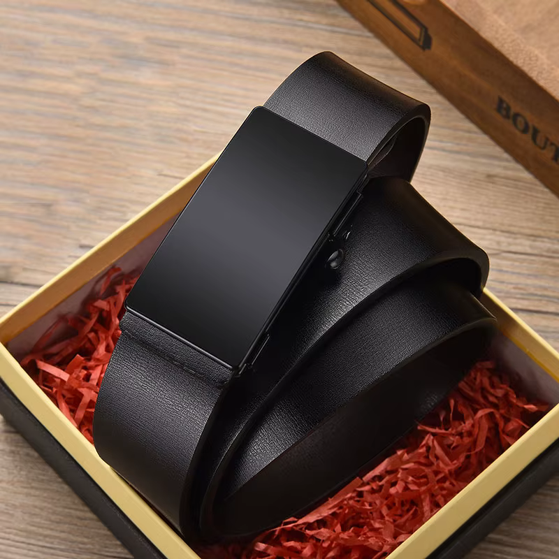 DINISITON hommes ceinture en cuir noir métal sans dents boucle automatique affaires décontracté