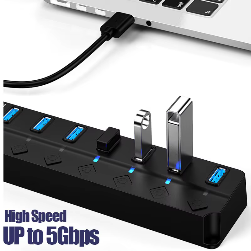 Adaptateur HUB USB 2.0 multi-ports haute vitesse, extenseur de Hub USB 3.0, séparateur USB, extension Multiple avec interrupteur de lampe LED pour PC et ordinateur portable