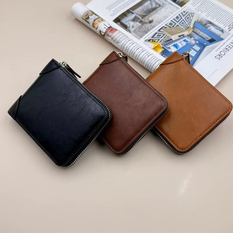 Portefeuille pour homme en cuir de qualité avec fermeture éclair