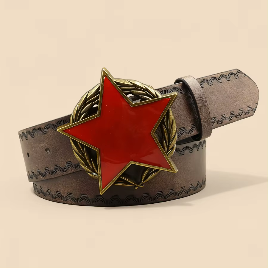 Ceinture vintage à boucle en métal étoile rouge