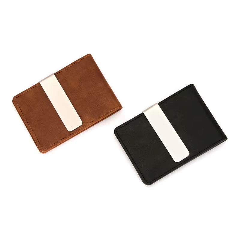 Porte-monnaie en cuir PU avec pince en métal pour homme et femme