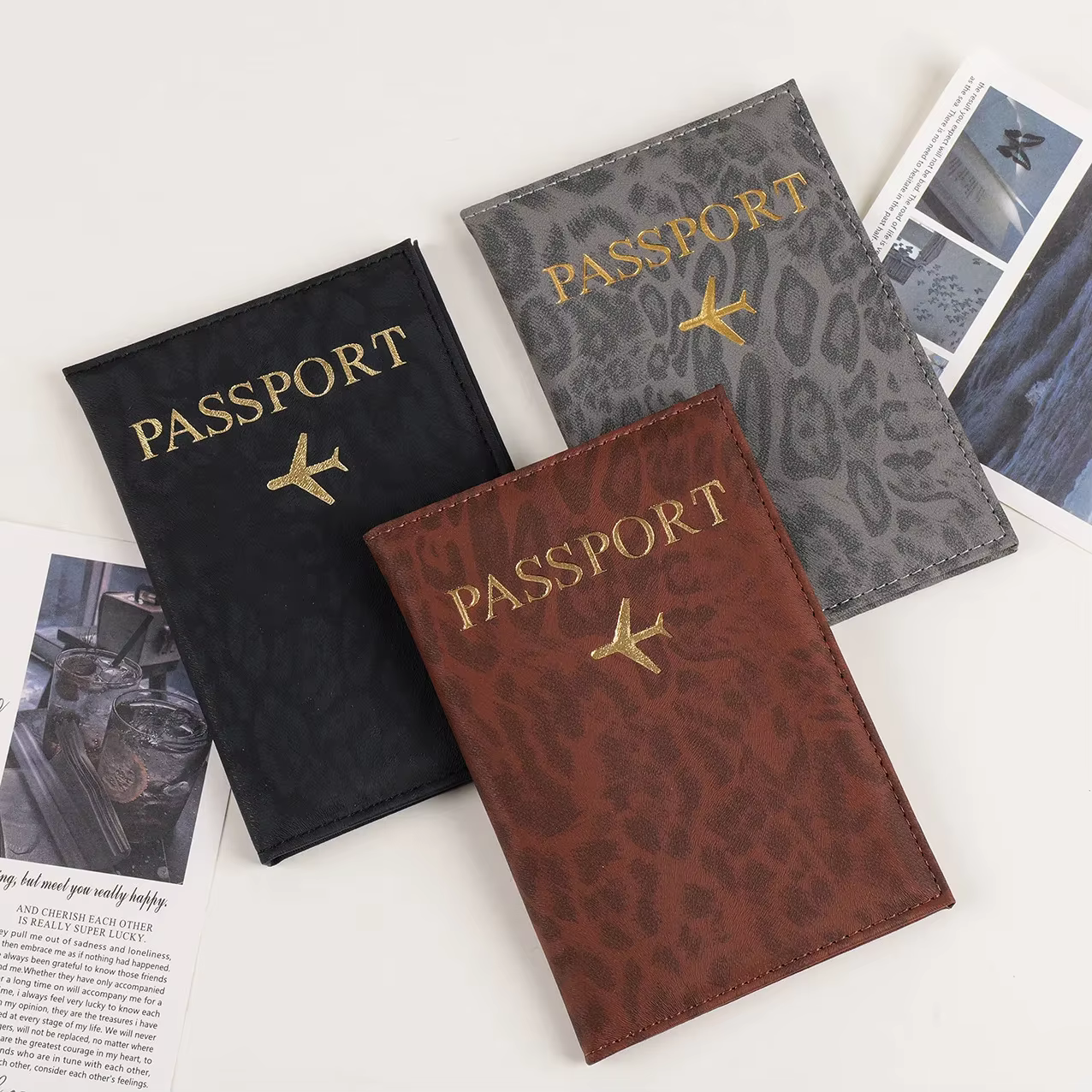 Étui de couverture de porte-passeport de voyage imprimé léopard pour femmes