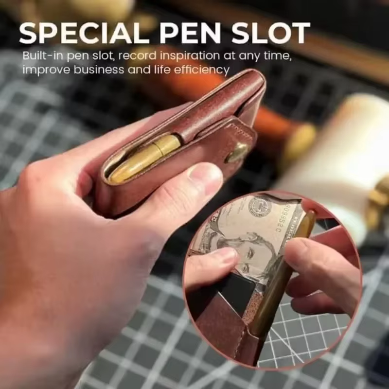 Portefeuille Compact multifonctionnel en cuir fait à la main