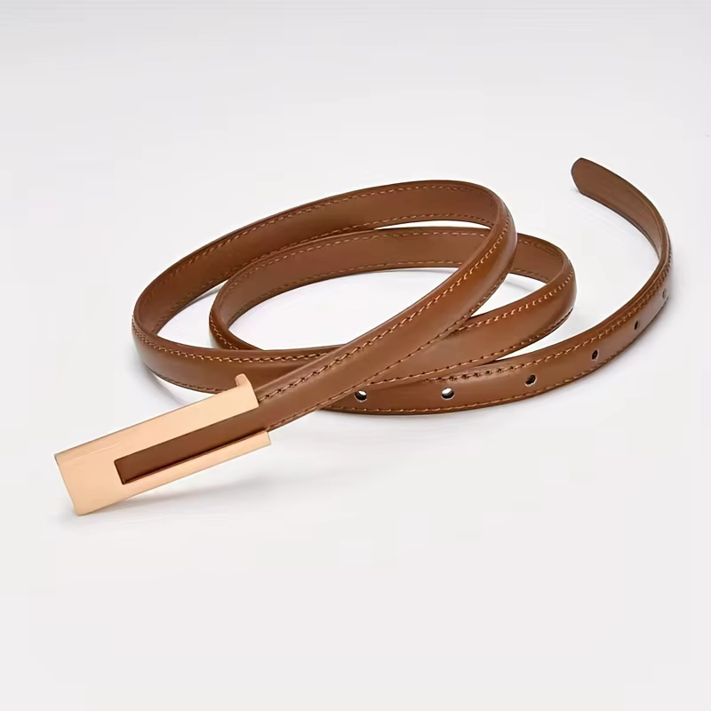 Ceinture en cuir véritable pour femme, ceinture de taille en cuir de vachette tendance avec boucle lisse, ceinture décorative polyvalente pour tenues décontractées et formelles