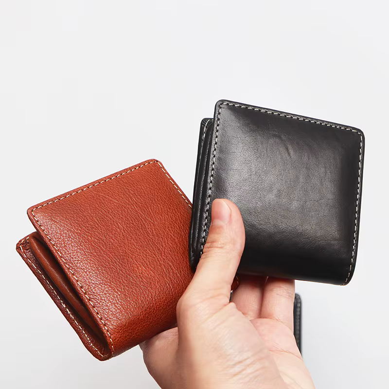 Mini porte-monnaie carré en cuir véritable vintage