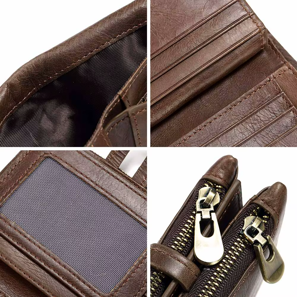 HUMERPAUL portefeuille rétro pour hommes RFID en cuir véritable moraillon porte-carte à glissière porte-monnaie court à deux volets hommes femmes Portomonee