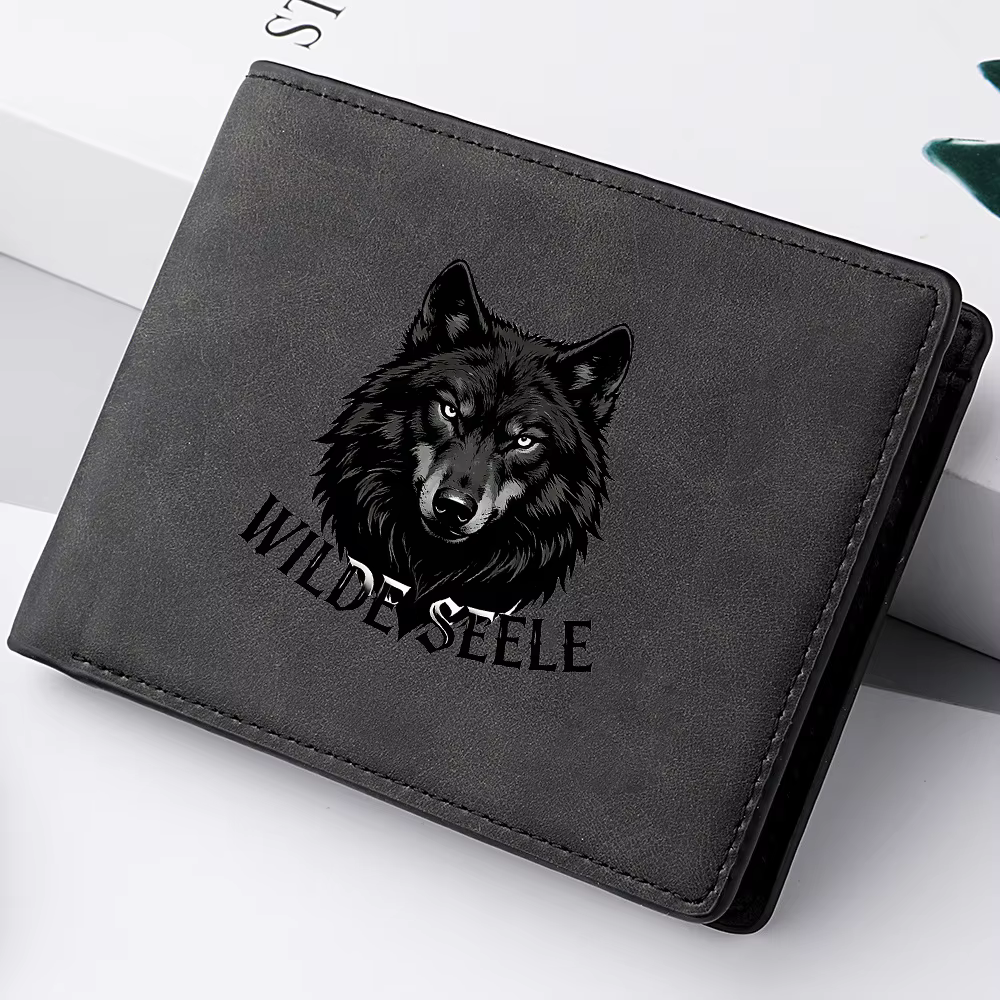 Portefeuille homme mini slim imprimé tête de loup