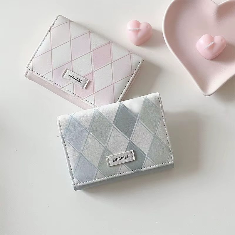 Portefeuille court en cuir PU à motif Argyle