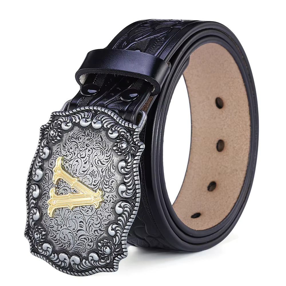 A-Z lettres boucle ceinture occidentale pour hommes de haute qualité Cowboy PU cuir taille