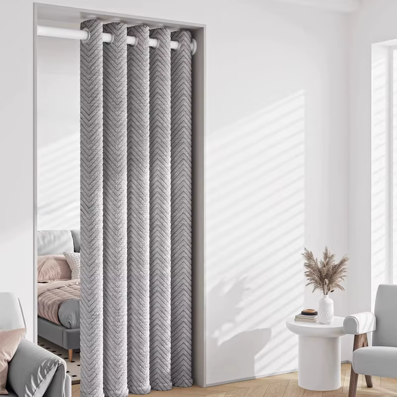 Rideau de porte isolé avec motif Chevron gris, rideau de barrière thermique pour la séparation des pièces, réduit les coûts de chauffage AC, Soundpro