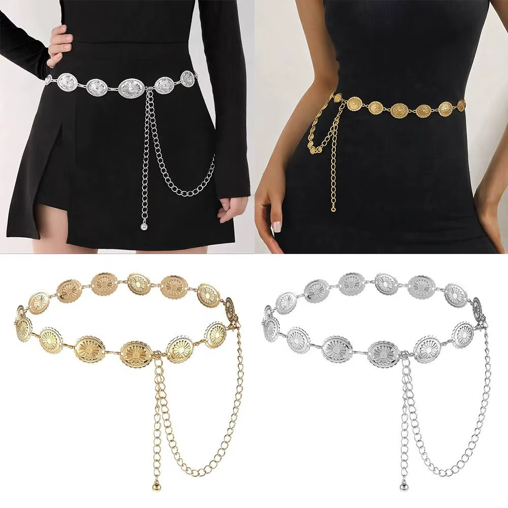 Chaîne de taille en métal doré et argenté, ceinture réglable, ceinture bohème