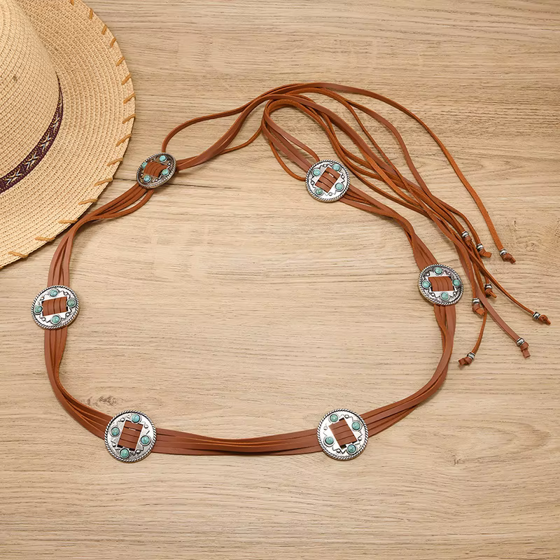 Ceinture en cuir pour femme de style bohème vintage - Accessoire de mode