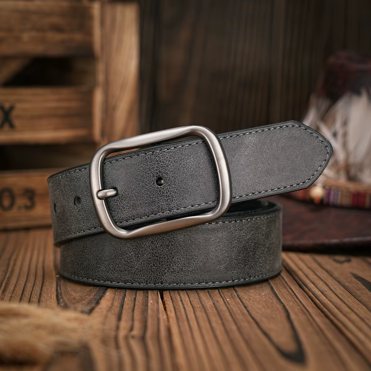 Hommes - Femmes - Western Denim - cuir pu - Ceinture - Jeans vintage avec boucle sculptée ceinture marron