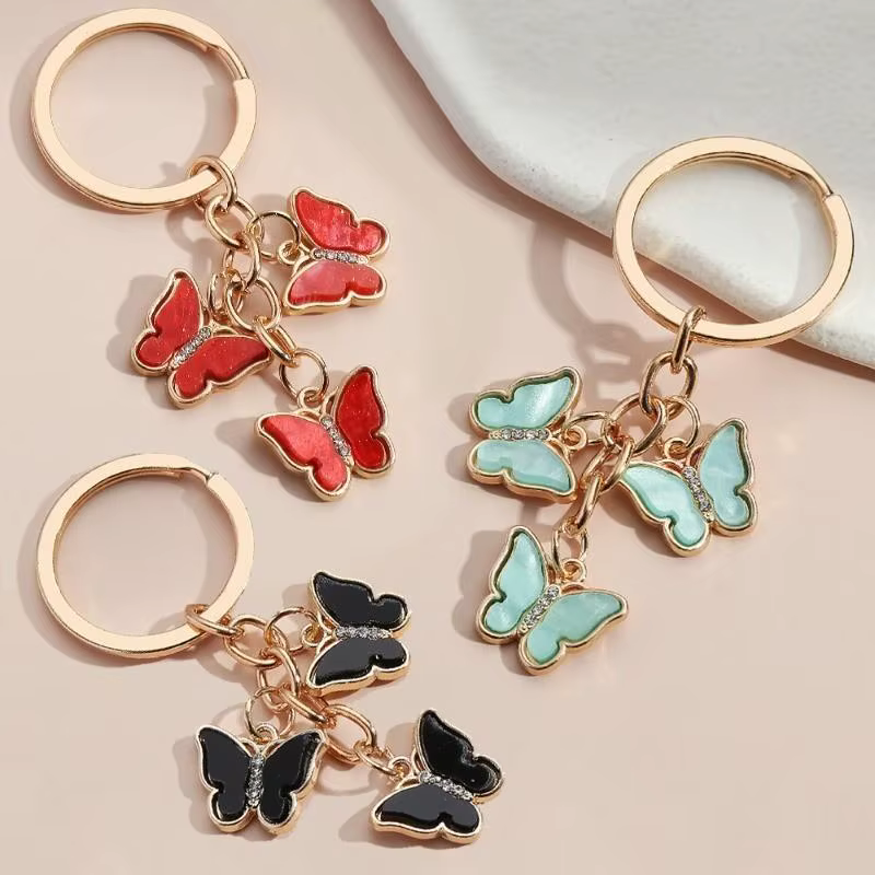 Porte-clés papillon en biscuits exquis pour femme, porte-clés insectes en émail mignon, pendentif pour sac à main, ornements, cadeaux pour amis