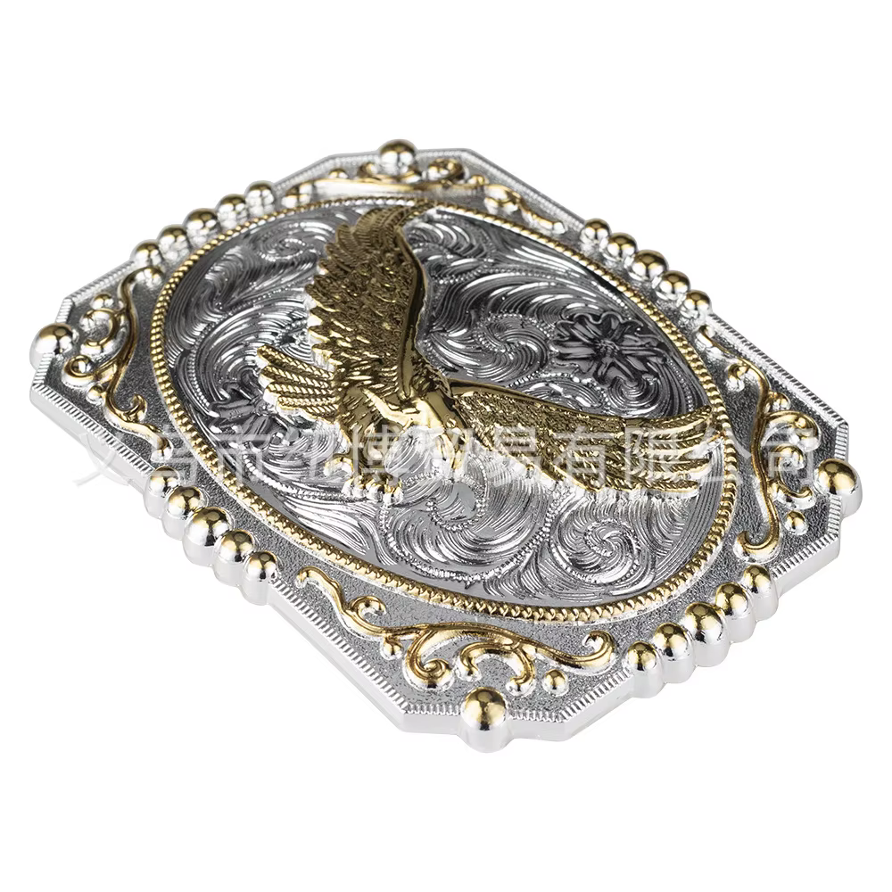 Grande boucle de ceinture dorée aigles et chevaux