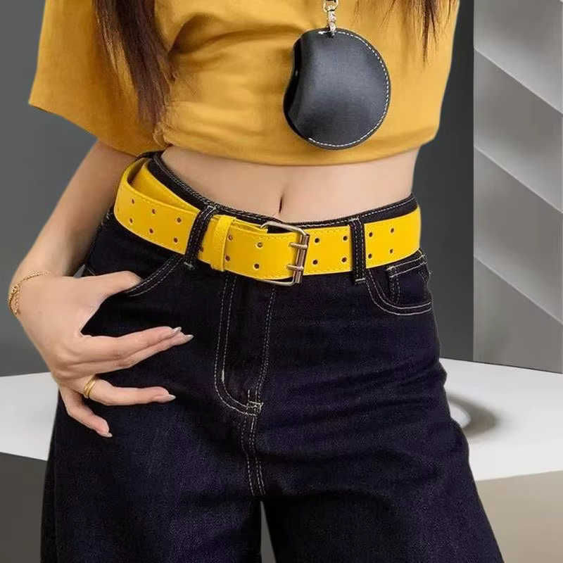Large Design Sense Y2K – ceinture jaune à Double boutonnage pour femmes, avec jupe en jean avec gilet, décoration, ceinture polyvalente