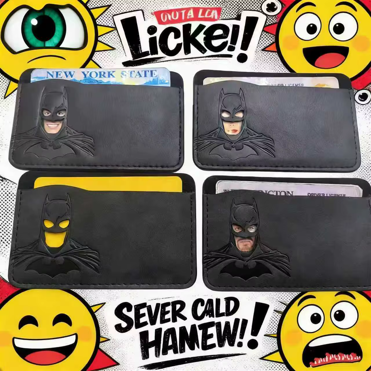 Porte-carte d'identité en cuir personnalisé avec motif de masque de super-héros