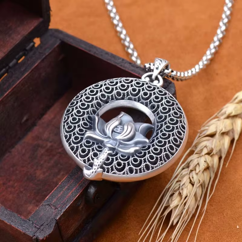 Pendentif Porte-Bonheur Classique en Argent Chim925, Collier Rétro Ethnique pour Homme et Femme