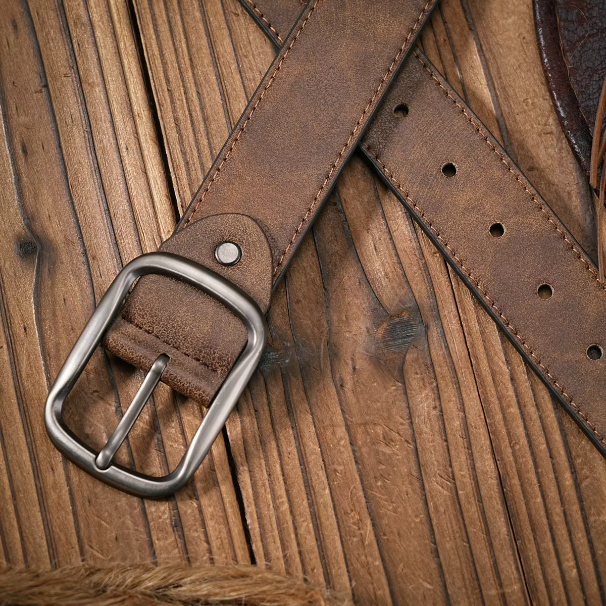 Hommes - Femmes - Western Denim - cuir pu - Ceinture - Jeans vintage avec boucle sculptée ceinture marron