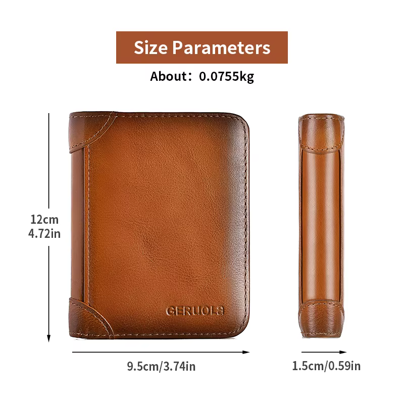 GERUOLA portefeuille mince en cuir véritable blindé RFID pour hommes-porte-carte d'identité et de crédit multifonctionnel marron foncé avec embellissements