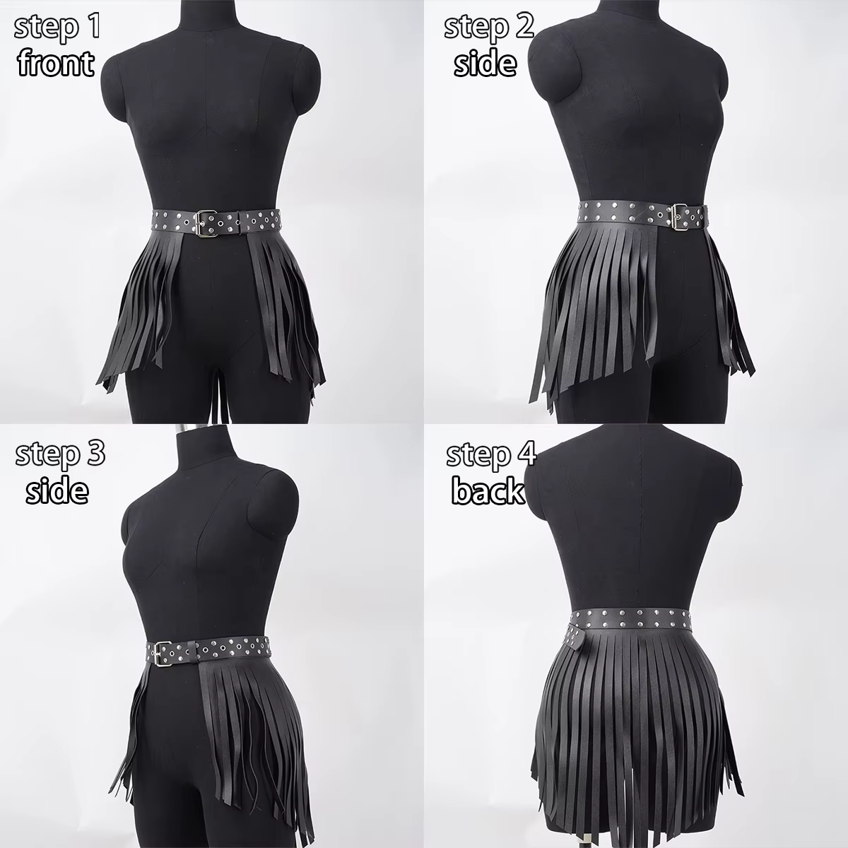 Ceinture en cuir à franges pour femmes