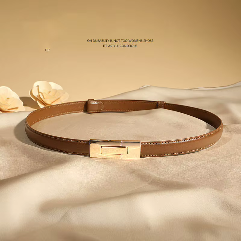 Ceinture en cuir fine pour femme, couleur unie, boucle en métal vintage, réglable, pour robe, jean, manteau