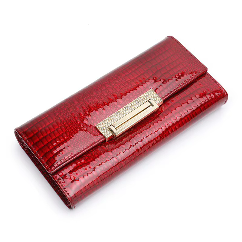 Portefeuille en cuir véritable motif Alligator pour femme