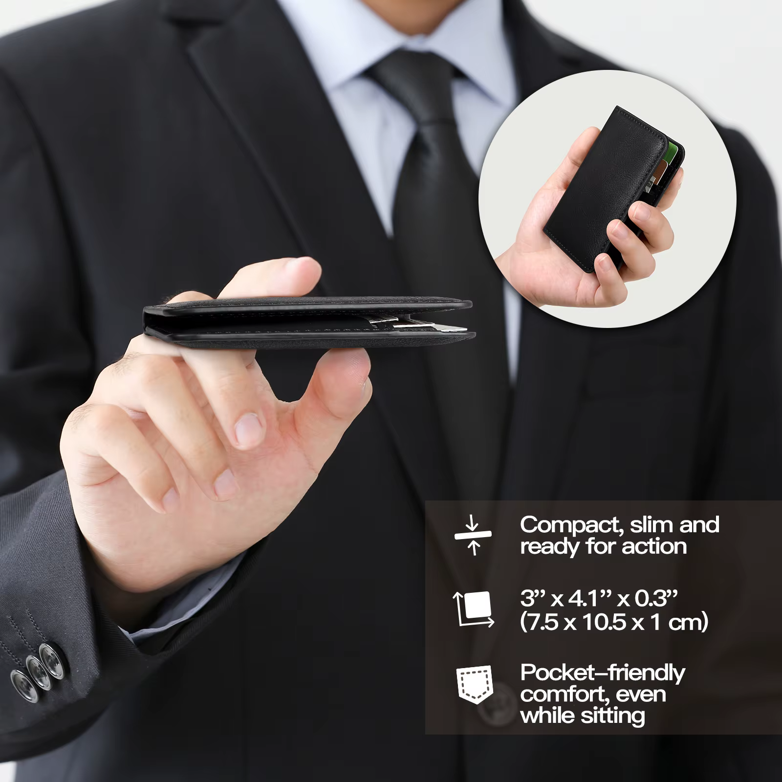 Portefeuille de poche avant en cuir pour hommes, blocage Rfid, mince, minimaliste, porte-carte de crédit, portefeuille Ultra fin avec fenêtre d'identification