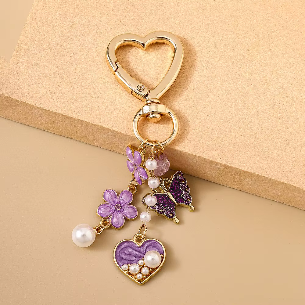 Porte-clés papillon en émail pour femmes et filles, mignon, cœur d'amour, pendentifs, décor de sac à main, bijoux faits à la main, cadeaux