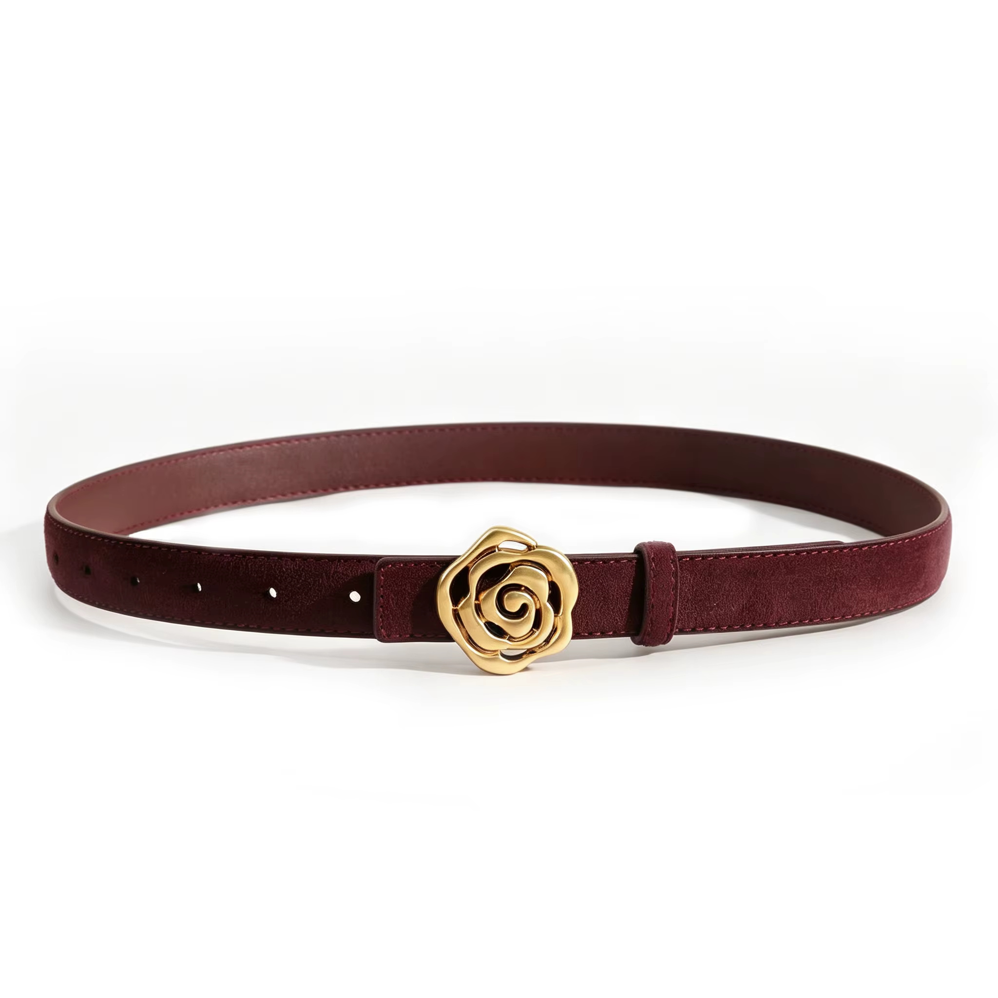 Ceinture en cuir suédé pour femme, style vintage, boucle fleur rose dorée, avec emballage cadeau, pour robe ou jean