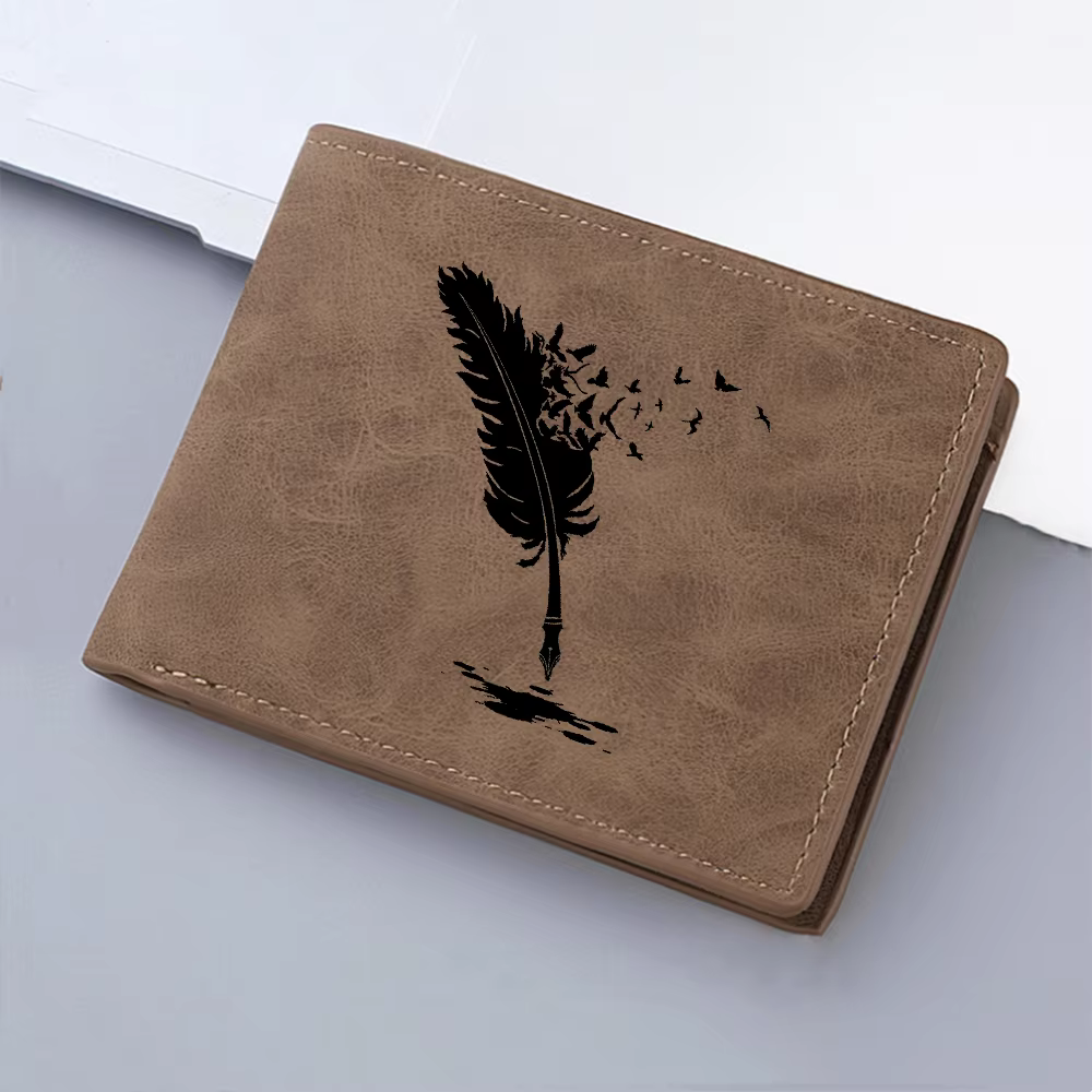 Nouveau portefeuille pour hommes à motif de plumes d'ange noires de qualité supérieure avec plusieurs fentes pour