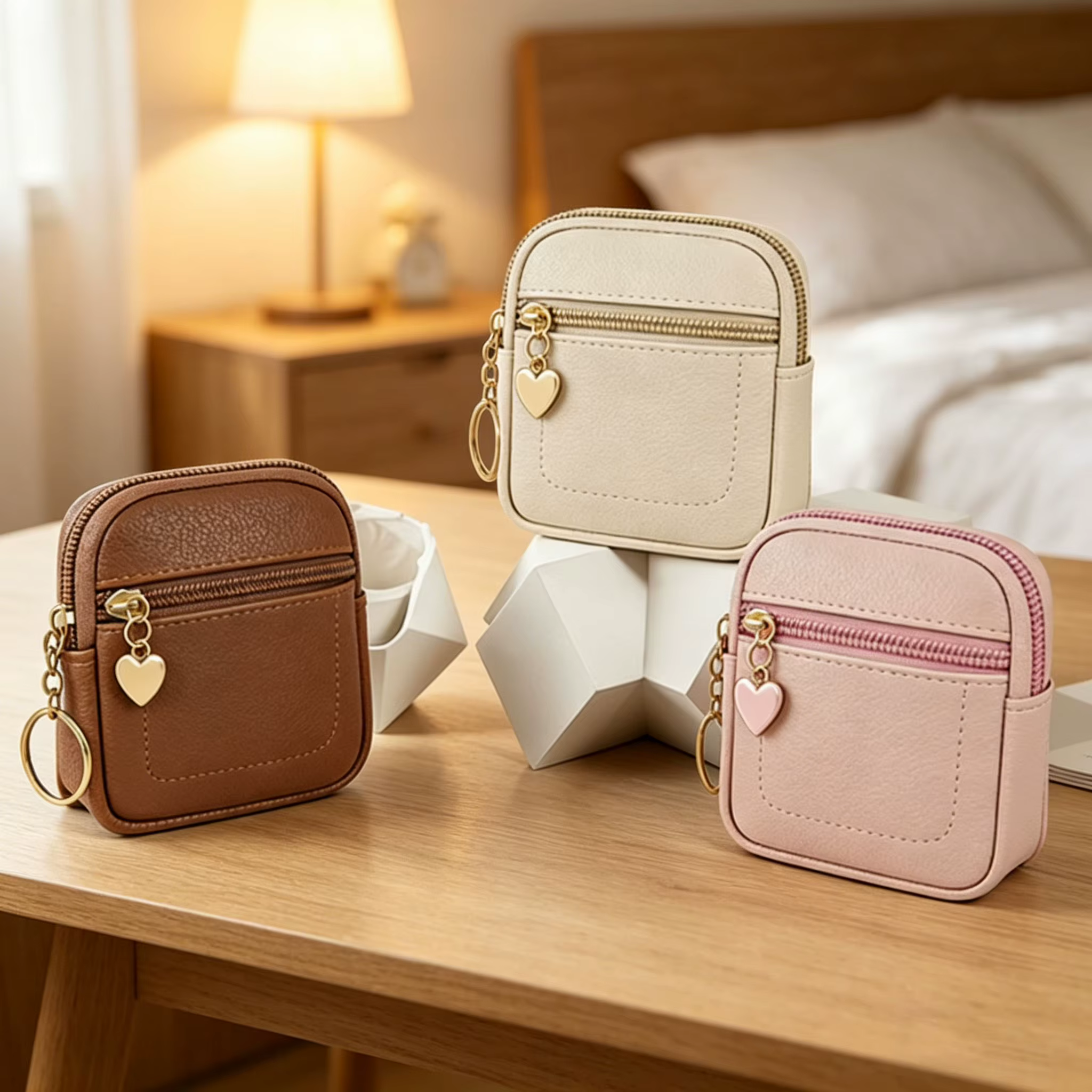 Nouvelle Pochette à Monnaie Portable en Cuir PU avec Anneau Porte-clés