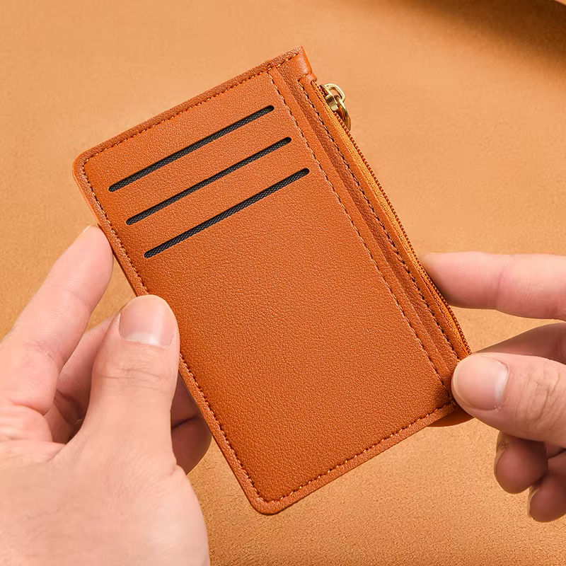 Hommes femmes Mini porte-cartes d'identité affaires porte-carte de crédit en cuir PU mince étui pour cartes bancaires organisateur portefeuille fermeture éclair unisexe