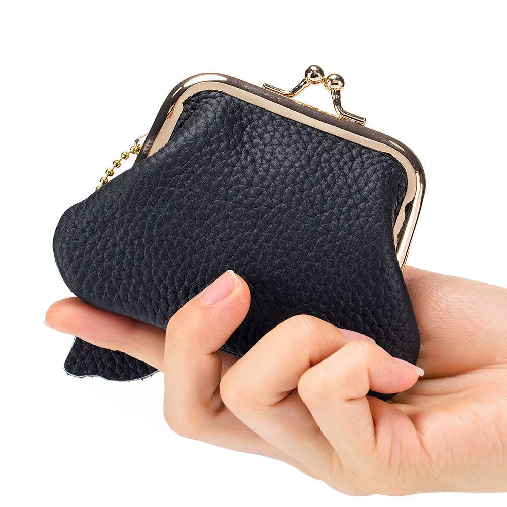 Portefeuille court vintage en cuir véritable pour femme