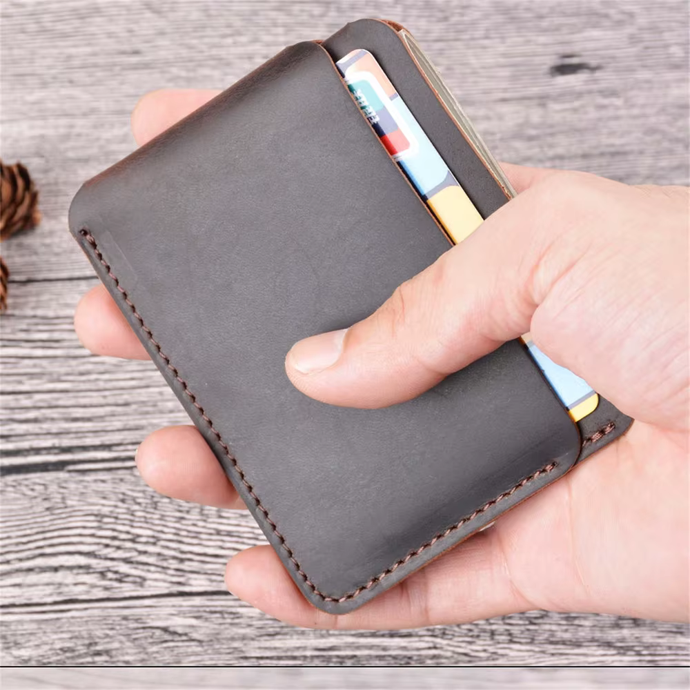 AIGUONIU portefeuille de cartes en cuir véritable pleine fleur Style Vintage Crazy Horse poche avant portefeuilles