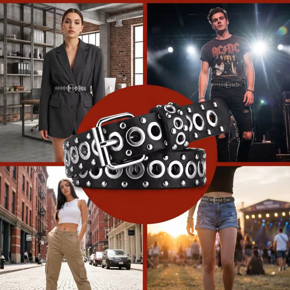 Ceinture pour femmes, ceinture fine à rivets à la mode, ceinture à boucle personnalisée, tendance streetwear, style punk hip-hop, ceinture Y2K avec jean