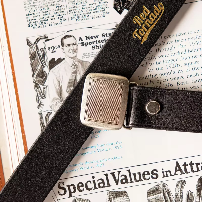Ceinture Coulissante en Cuir group, Tornado Rouge avec Structure en Laiton Vintage pour Pantalon Décontracté