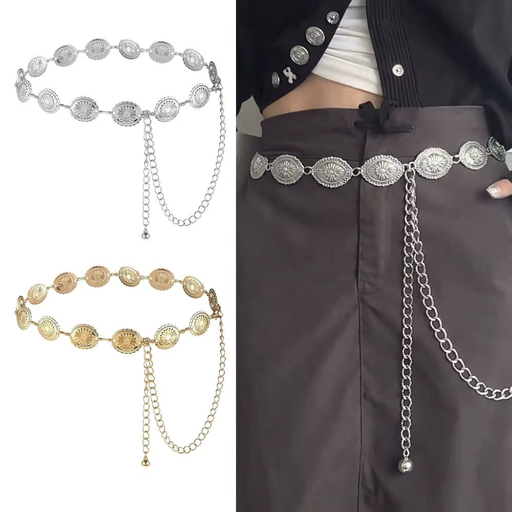 Chaîne de taille en métal doré et argenté, ceinture réglable, ceinture bohème