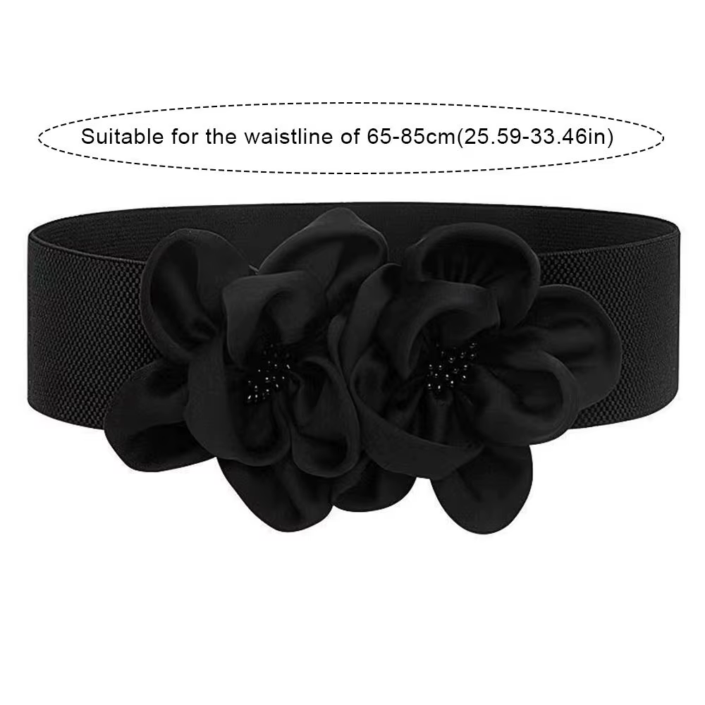 Femmes mode florale large ceinture élastique Chic décontracté grandes fleurs