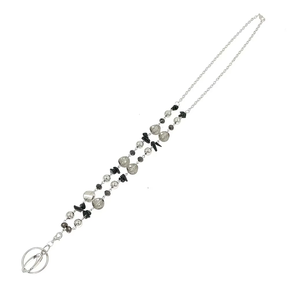 Lanières de Badge en perles de verre noires, porte-collier à la mode avec porte-carte d'identité, porte-clés pour enseignants, infirmières, mères, cadeaux