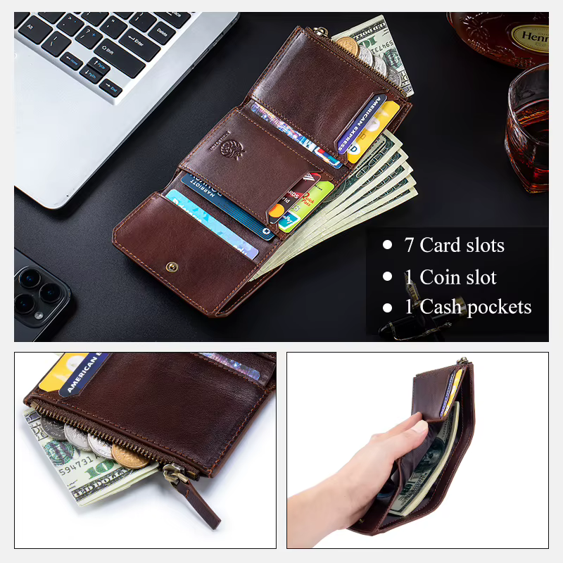 Portefeuille en cuir véritable pour hommes