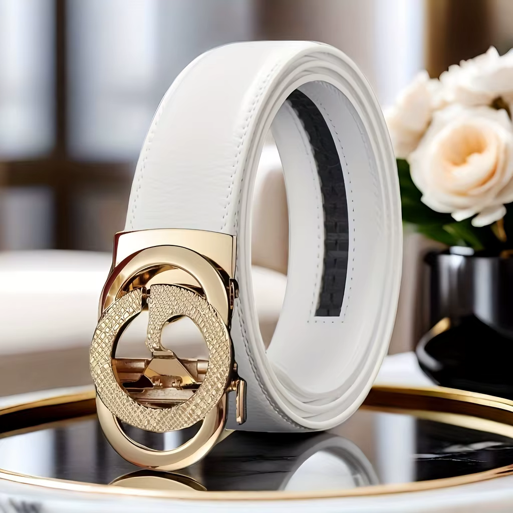 Ceinture blanche avec boucle automatique pour hommes