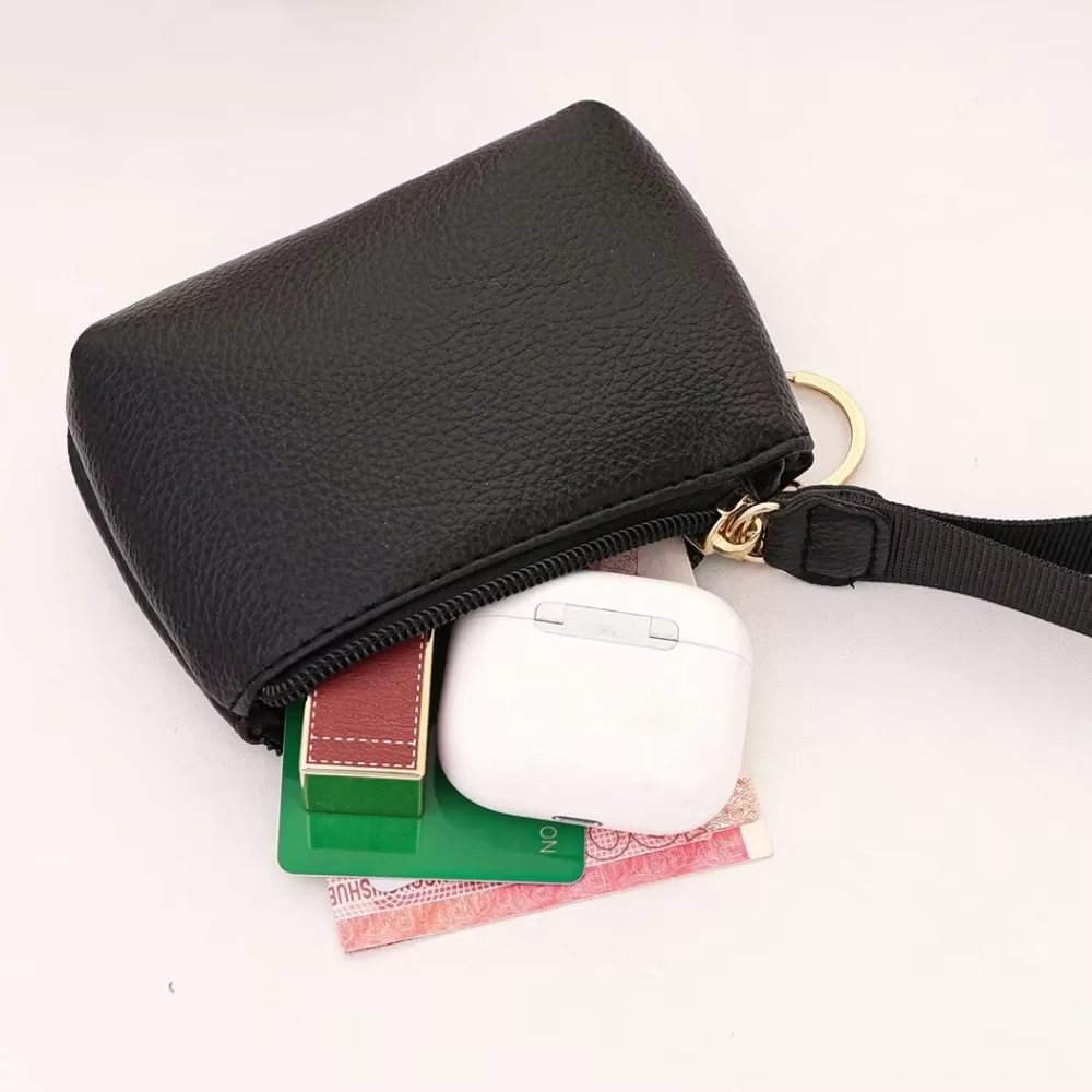 Mini portefeuille en cuir PU, porte-monnaie, porte-clés, pochette de rangement pour cartes, pochette multifonctionnelle à fermeture éclair