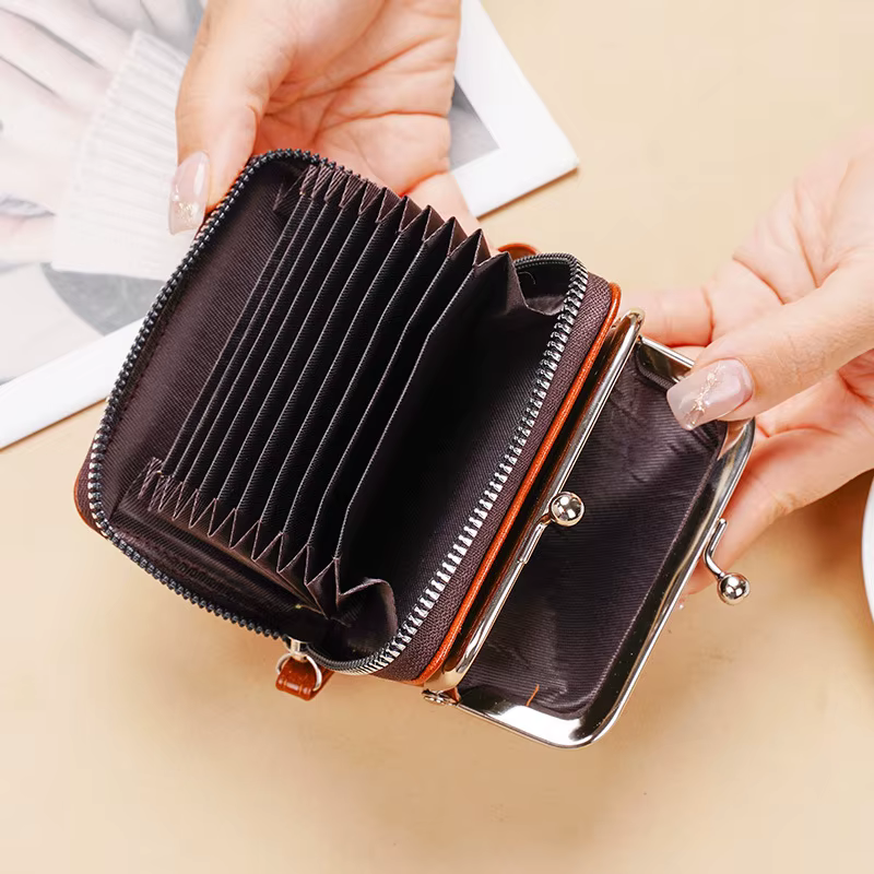 Petit portefeuille compact en cuir PU pour femme