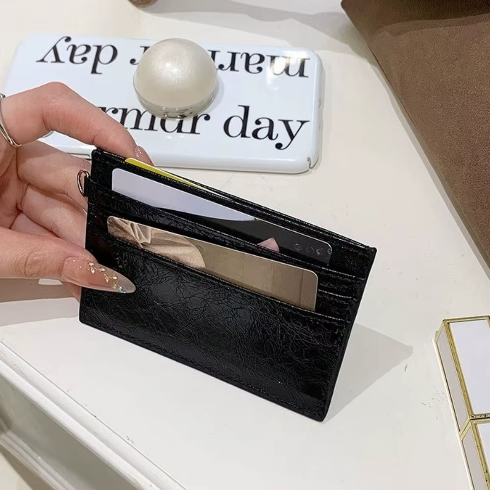 Portefeuille compact ultra-fin en cuir craquelé