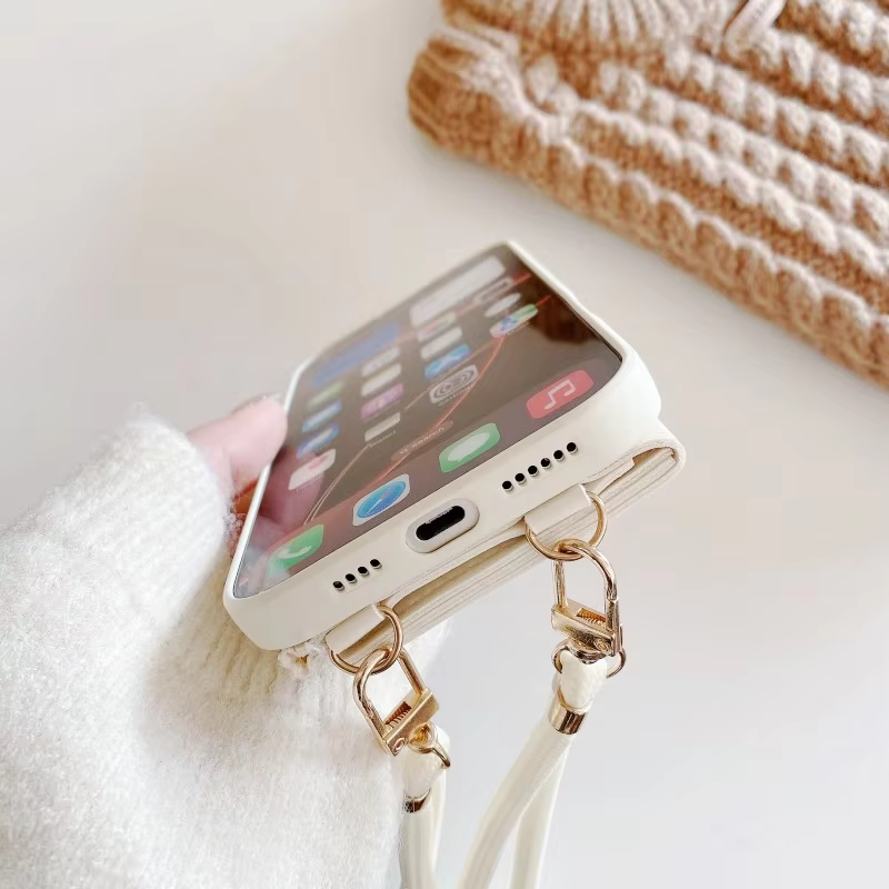 Étui portefeuille avec sangle pour iPhone 17 Pro Max, 17 Air, 17 Pro, 17P, avec fentes pour cartes, cordon bandoulière, en cuir PU et silicone
