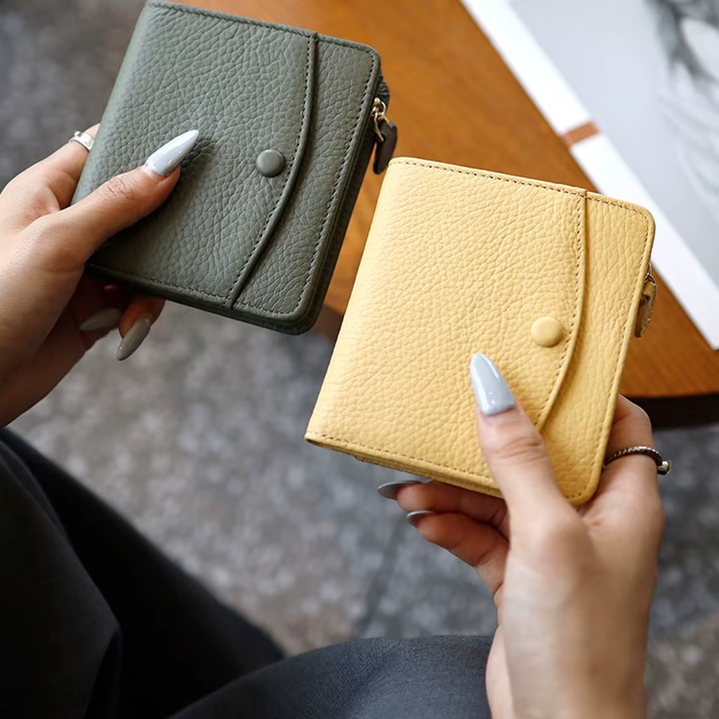 Porte-monnaie compact en cuir PU texturé litchi
