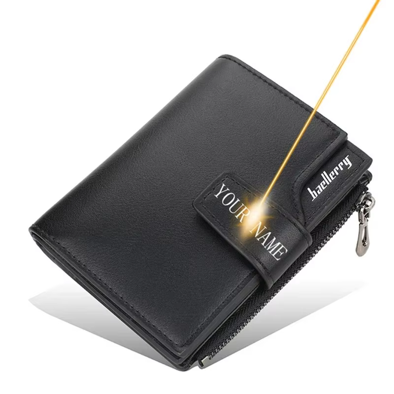Portefeuille personnalisé avec Photo et nom pour hommes et femmes, en cuir PU, court, à trois volets, fermeture éclair, poche pour pièces de monnaie, rétro, haute capacité, cadeau