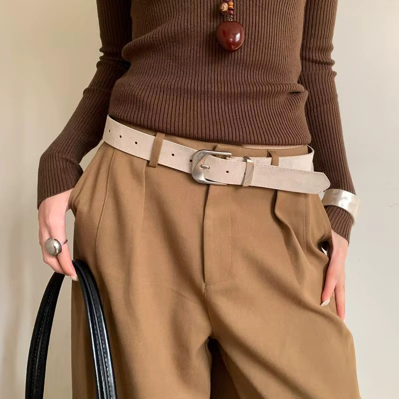 Maillard Styles rétro mode ceinture en daim avec boucle en métal